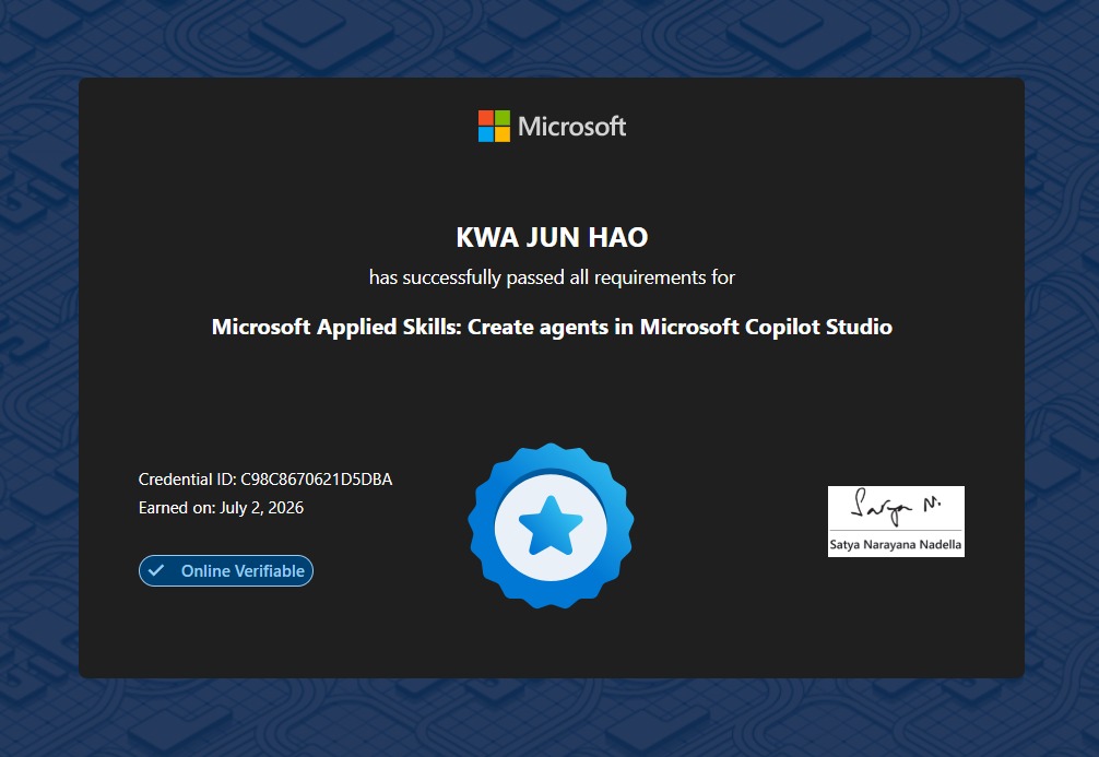 Microsoft Applied Skills: Create Agents in Microsoft Copilot Studio Certificate